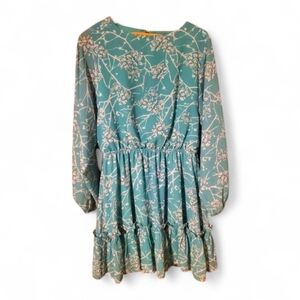 FLYING TOMATO Chiffon Ruffle Skirt Elastic Waist Long Sleeve Mini Dress - Large